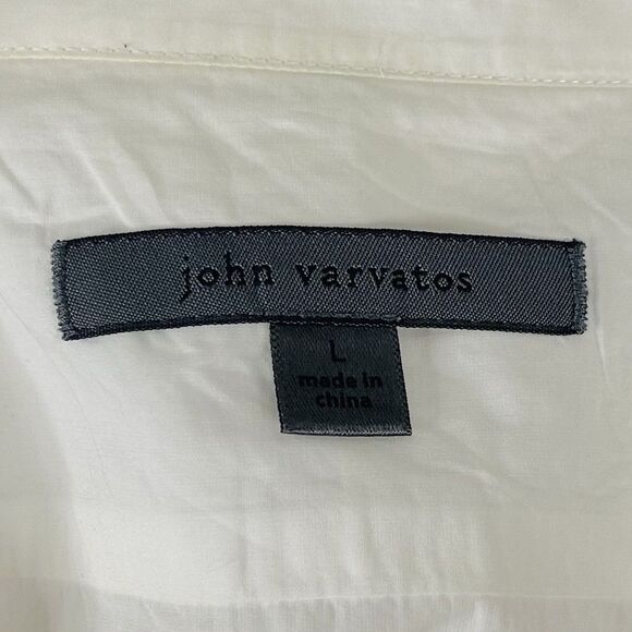 John Varvatos Large Casual Button Front Shirt All White 100% Cotton - Picture 3 of 5